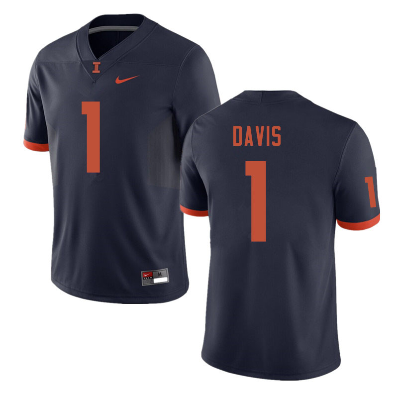 Men #1 Vontae Davis Illinois Fighting Illini College Football Jerseys Sale-Navy